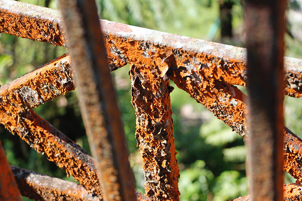 Rusted metal fencing in Rhode Island